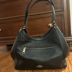 COACH Kristy Black Pebbled Leather Hobo Shoulder Bag with Gold Hardware